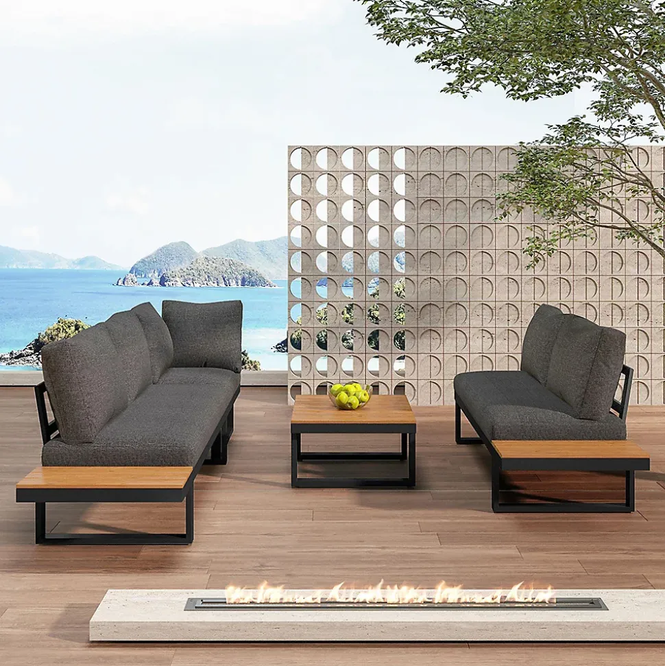 Canapé D'Angle Jardin Inclinable 5 Niveaux Table Basse Gris/Noir Blackcolors