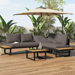 Canapé D'Angle Jardin Inclinable 5 Niveaux Table Basse Gris/Noir Blackcolors