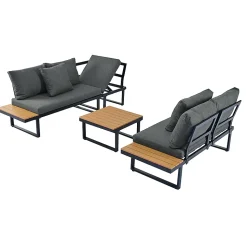 Canapé D'Angle Jardin Inclinable 5 Niveaux Table Basse Gris/Noir Blackcolors