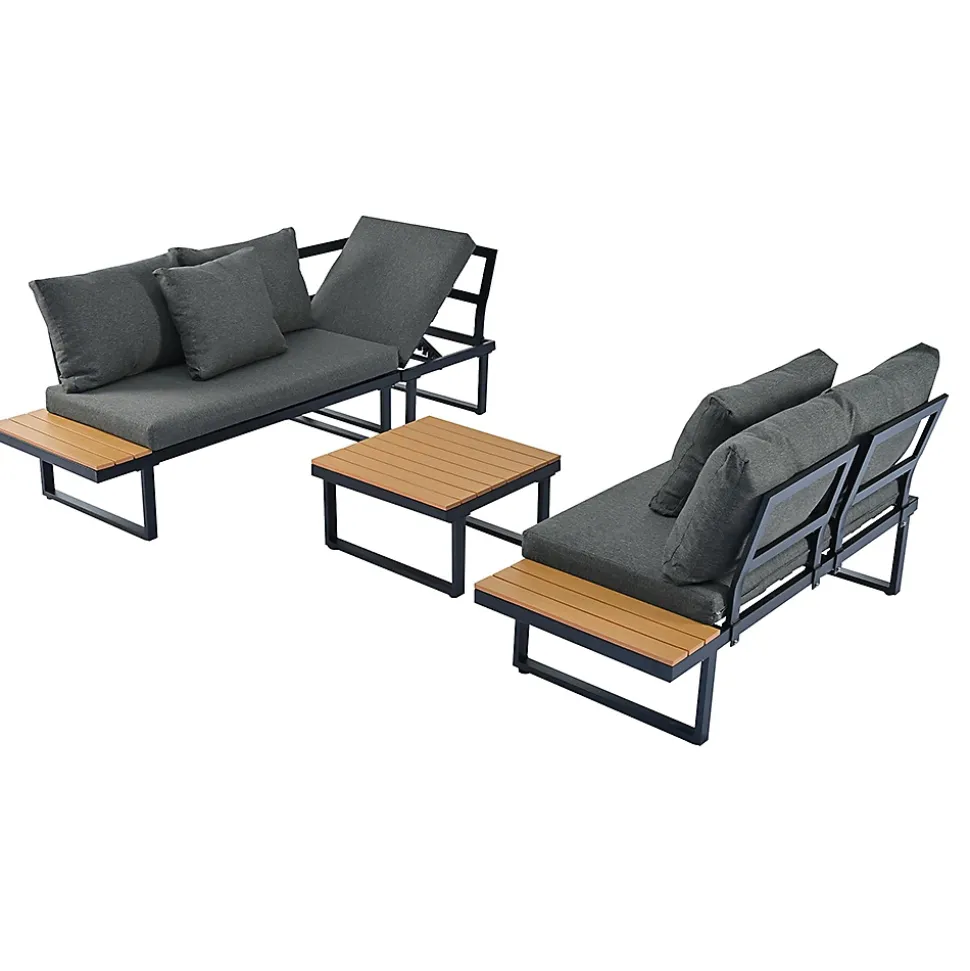 Canapé D'Angle Jardin Inclinable 5 Niveaux Table Basse Gris/Noir Blackcolors
