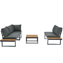 Canapé D'Angle Jardin Inclinable 5 Niveaux Table Basse Gris/Noir Blackcolors