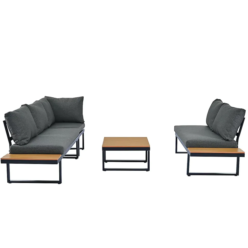 Canapé D'Angle Jardin Inclinable 5 Niveaux Table Basse Gris/Noir Blackcolors