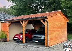 Carport 2 pentes 600 cm x 600 cm, bois DOUGLAS Français (Charpente en bois-auvent-abri voiture), 36 m². Garantie 10 ans