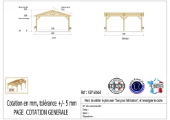 Carport 2 pentes 600 cm x 600 cm, bois DOUGLAS Français (Charpente en bois-auvent-abri voiture), 36 m². Garantie 10 ans