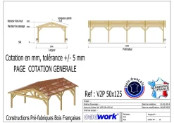 Carport 2 pentes, 500cm x 1250cm, bois DOUGLAS Français (Charpente en bois-auvent-abri voiture), 63 m². Garantie 10 ans