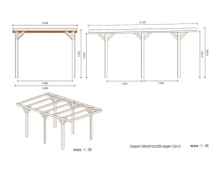 Carport, abri de voiture 3.04x5.12 m - 15.56 m2 - CAR10