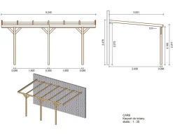 Carport, abri de voiture 3x5.24 m - 15 m2 - adossé  - CAR6