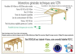 Carport adossé deux pentes 350cmx550cm bois DOUGLAS Français (Charpente en bois-auvent-abri voiture) 20m². Garantie 10 ans