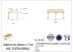 Carport adossé une pente 350cmx700cm, bois DOUGLAS Français (Charpente en bois-auvent-abri voiture) 25 m². Garantie 10 ans