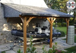 Carport adossé une pente 350cmx700cm, bois DOUGLAS Français (Charpente en bois-auvent-abri voiture) 25 m². Garantie 10 ans
