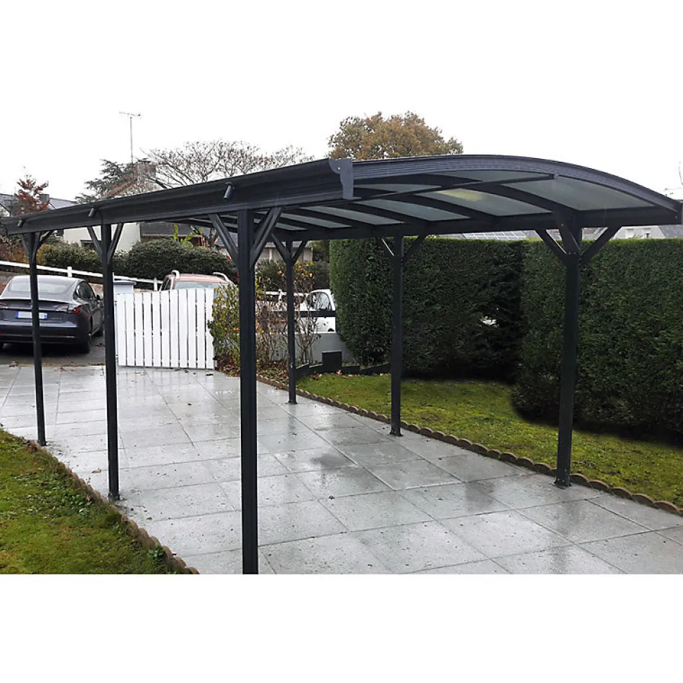 Carport aluminium 15,15 m² X-Metal anthracite, polycarbonate 6mm, kit ancrage