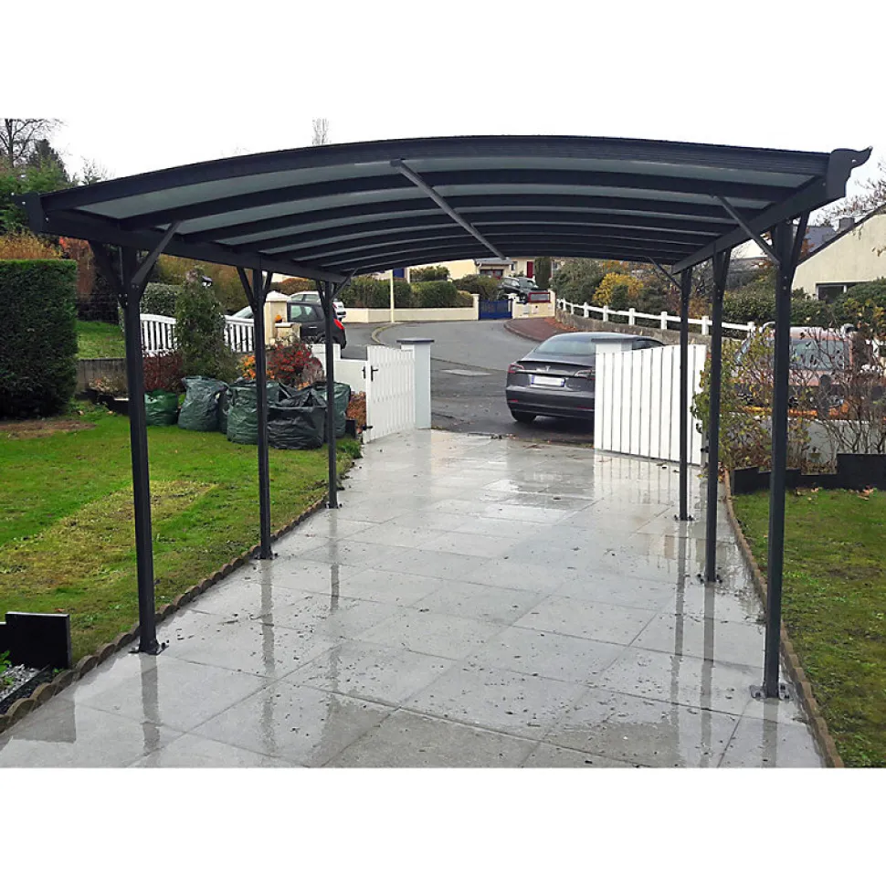 Carport aluminium 15,15 m² X-Metal anthracite, polycarbonate 6mm, kit ancrage