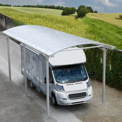 Carport aluminium blanc 3,60x7,62m pour camping-car, toiture polycarbonate 6mm X-Metal
