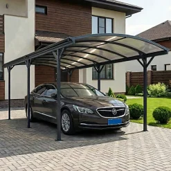 Carport aluminium et polycarbonate 19,41 m² X-Metal anthracite avec kit d'ancrage