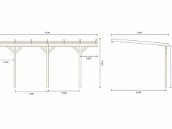 Carport bois adossé voiture " Solar 2 " 300 x 454 x 245 cm