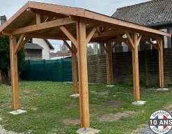 Carport bois Douglas 20 m² 2 pentes 6 poteaux Abri voiture extérieur Garantie 10 ans