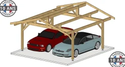 CARPORT BOIS GARANTIE 10 ans, 33m² (emprise 20m² au sol), 6.5 x 4.5m.