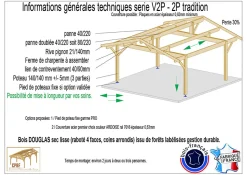 CARPORT BOIS GARANTIE 10 ans, 33m² (emprise 20m² au sol), 6.5 x 4.5m.