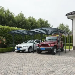 Carport double 30,3m² aluminium/polycarbonate 6mm pour 2 voitures - Anthracite