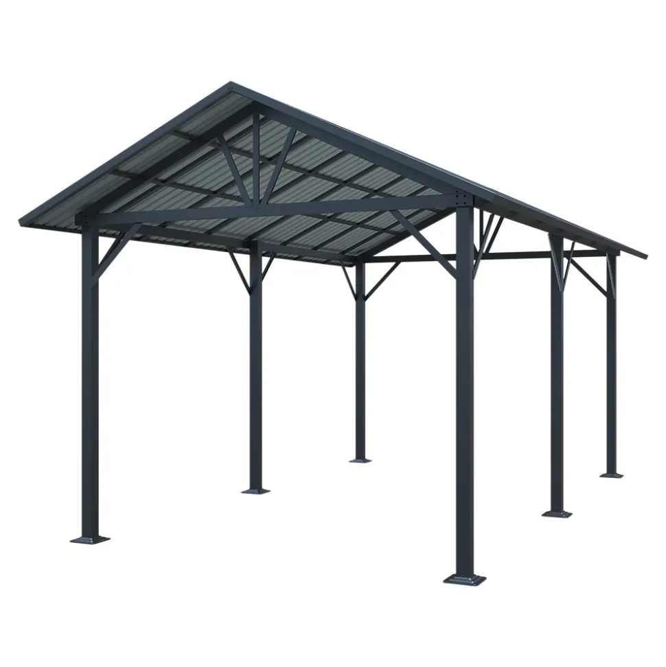 Carport en aluminium et toiture panneaux en acier double pente « Levant » Klikstrom gris anthracite 3.12 x 5.18 m