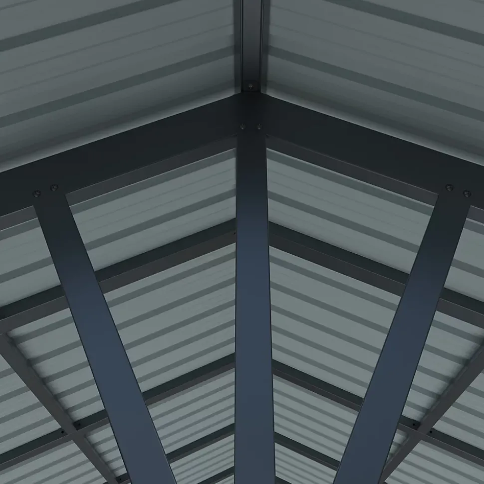 Carport en aluminium et toiture panneaux en acier double pente « Levant » Klikstrom gris anthracite 3.12 x 5.18 m