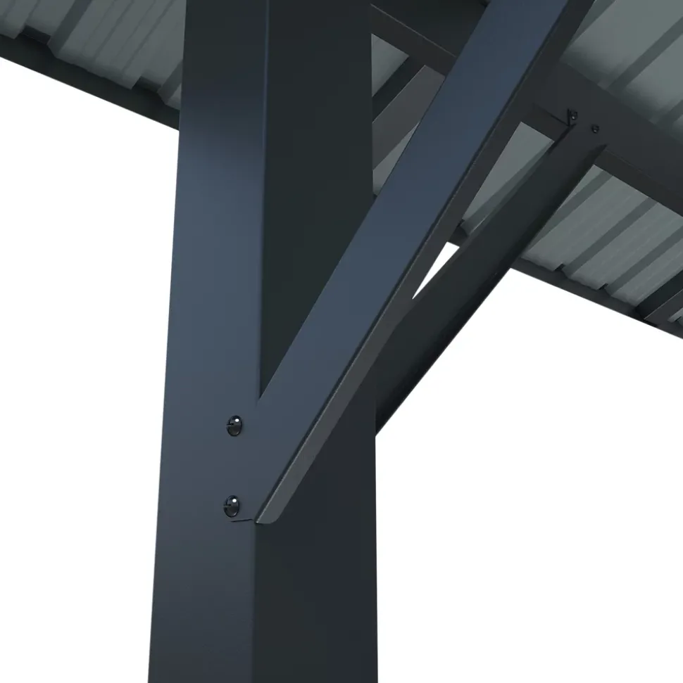 Carport en aluminium et toiture panneaux en acier double pente « Levant » Klikstrom gris anthracite 3.12 x 5.18 m