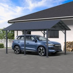 Carport en aluminium et toiture panneaux en acier double pente « Levant » Klikstrom gris anthracite 3.12 x 5.18 m
