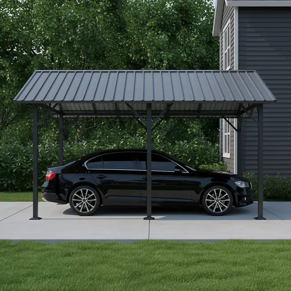 Carport en aluminium et toiture panneaux en acier double pente « Levant » Klikstrom gris anthracite 3.12 x 5.18 m