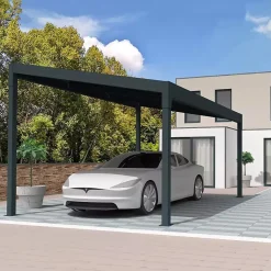 Carport solaire autoporté 1 pente HIVA OA Gris Anthracite 4,799m x 5,926m