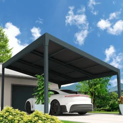 Carport solaire ENERGY 1 pente Gris anthracite 5,384x4,631m 4800W (Kit LED 2 cotés sur chemin de câble)