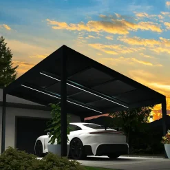 Carport solaire ENERGY 1 pente Gris anthracite 5,384x4,631m 4800W (Kit LED 2 cotés sur chemin de câble)
