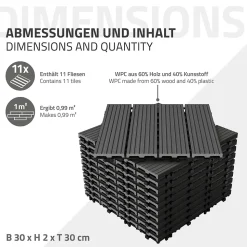 Carreaux de sol WPC WPC 30x30cm 4m² carrelage revêtement de sol anthracite