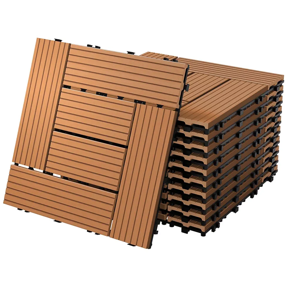Carreaux de sol WPC 30x30 cm 5m² mosaïque pour jardin piscine patio marron clair