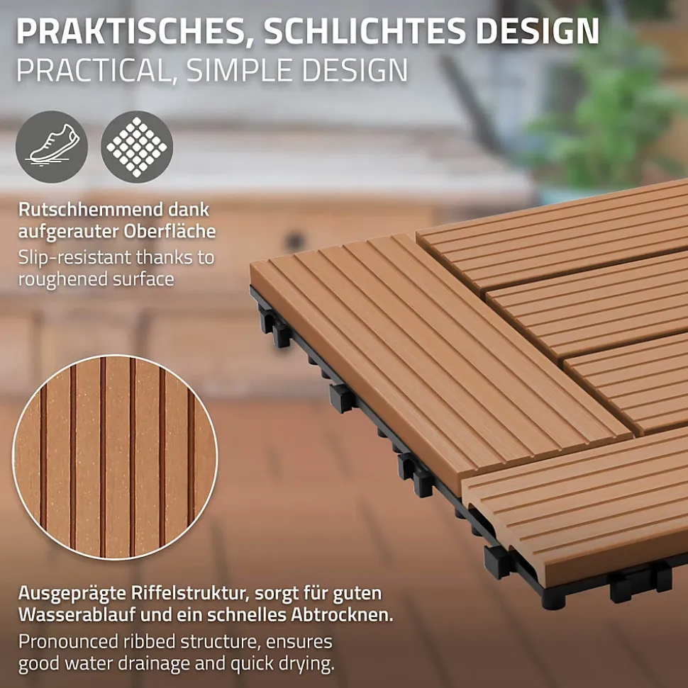 Carreaux de sol WPC 30x30 cm 5m² mosaïque pour jardin piscine patio marron clair