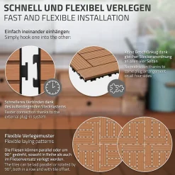 Carreaux de sol WPC 30x30 cm 5m² mosaïque pour jardin piscine patio marron clair