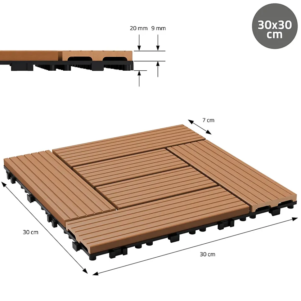Carreaux de sol WPC 30x30 cm 5m² mosaïque pour jardin piscine patio marron clair
