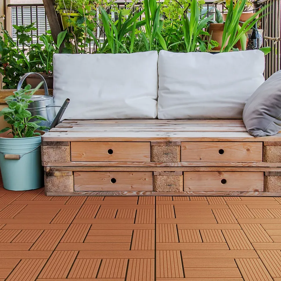 Carreaux de sol WPC 30x30 cm 5m² mosaïque pour jardin piscine patio marron clair