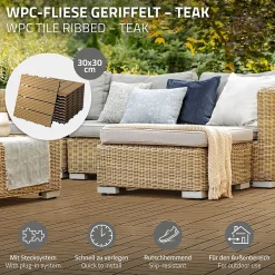 Carrelage terrasse dalles 30 x 30 cm 3 m² carrelage jardin aspect bois WPC teak