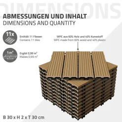 Carrelage terrasse dalles 30 x 30 cm 3 m² carrelage jardin aspect bois WPC teak