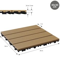 Carrelage terrasse dalles 30 x 30 cm 3 m² carrelage jardin aspect bois WPC teak
