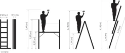 Échafaudage en aluminium DRABEST PRO, échelle 3 en 1, 2x7 marches, 1 pièce.