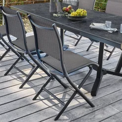 Chaise de jardin en aluminium graphite effet chevron Proloisirs Élégance