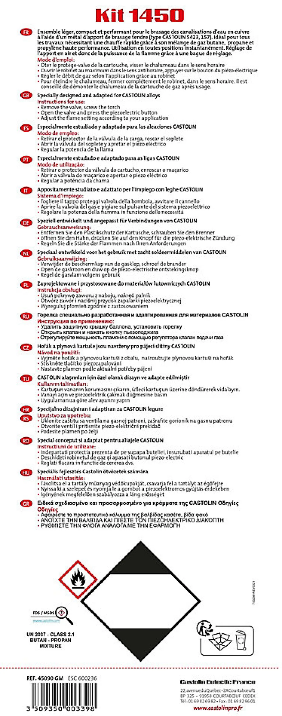 Chalumeau bi-gaz toutes positions piezo Castolin