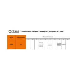 Chaînes à neige Camping-car Fourgon 22565R16 G16 Modèle 235 OPTIMA