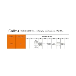 Chaînes à neige Camping-car Fourgon 25545R18 G16 Modèle 240 OPTIMA