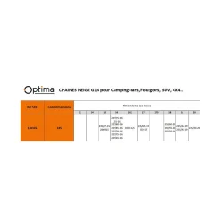 Chaînes à neige Camping-car Fourgon 22575R16 G16 Modèle 245 OPTIMA