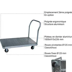 Chariot aluminium - Plateau de 1830 x 915mm - Capacité de 900 kg - AF3672