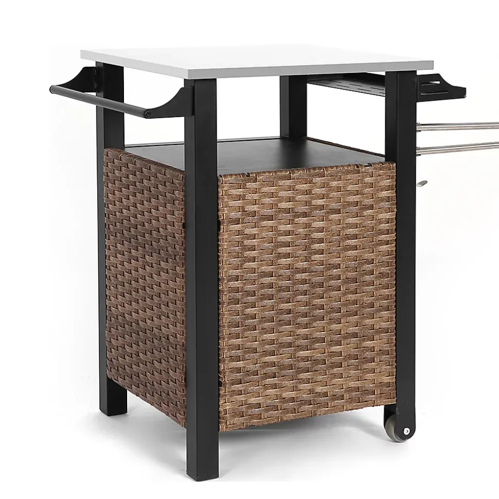 Chariot Bar Extérieur 1 Porte Osier Acier Inox Plateau Marron Blackcolors