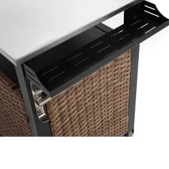 Chariot Bar Extérieur 1 Porte Osier Acier Inox Plateau Marron Blackcolors