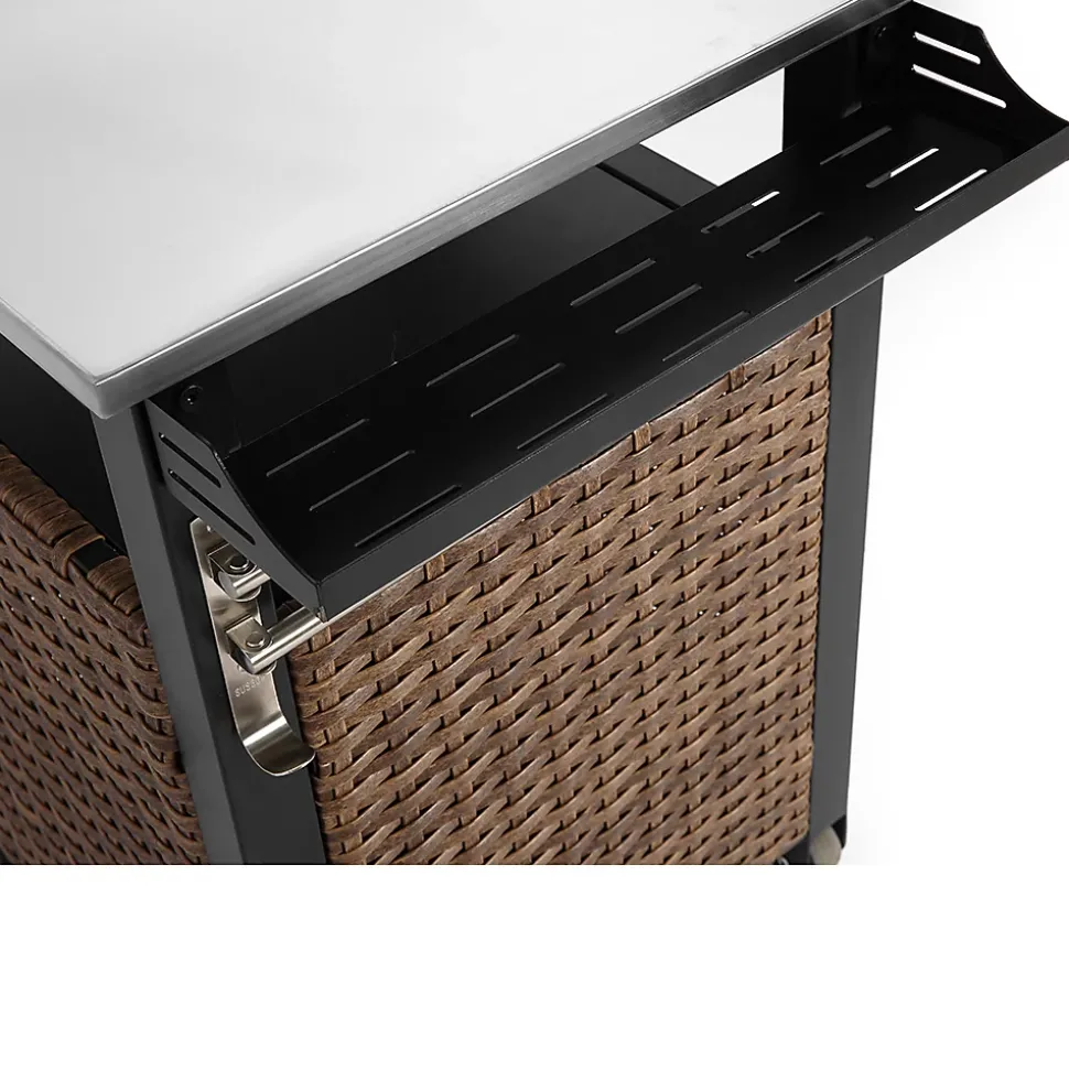 Chariot Bar Extérieur 1 Porte Osier Acier Inox Plateau Marron Blackcolors